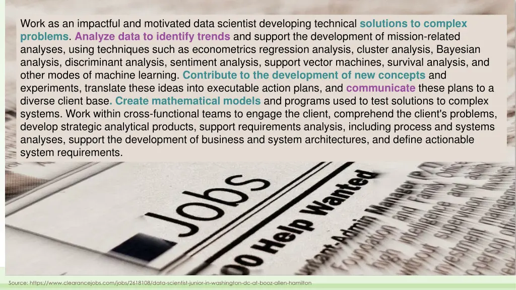 work as an impactful and motivated data scientist