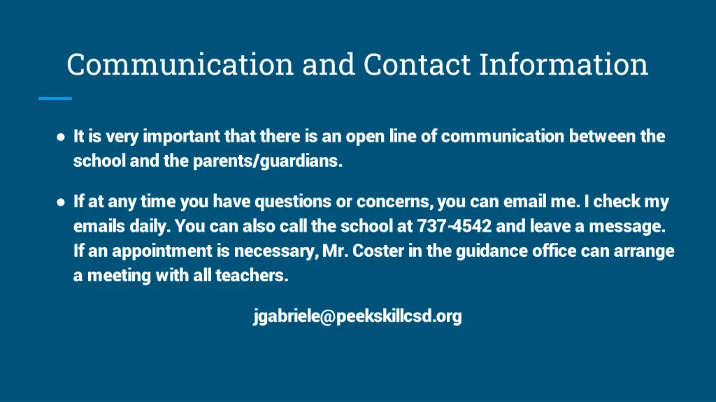 communication and contact information