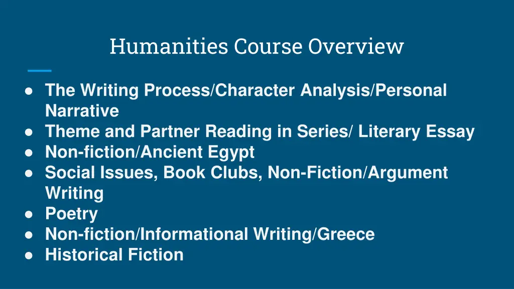 humanities course overview