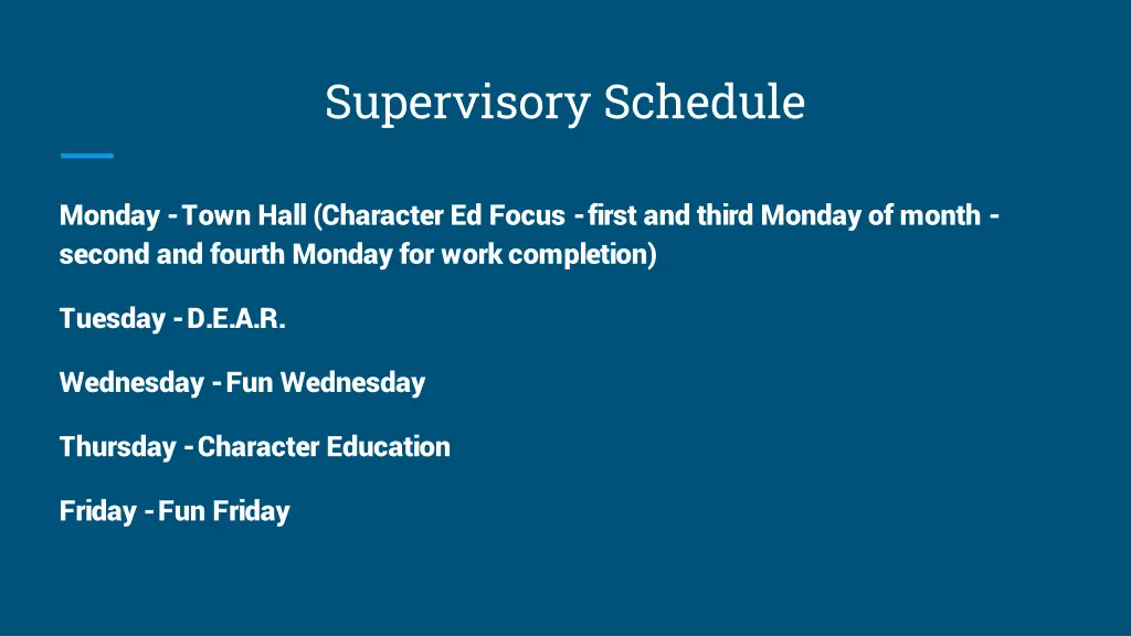 supervisory schedule