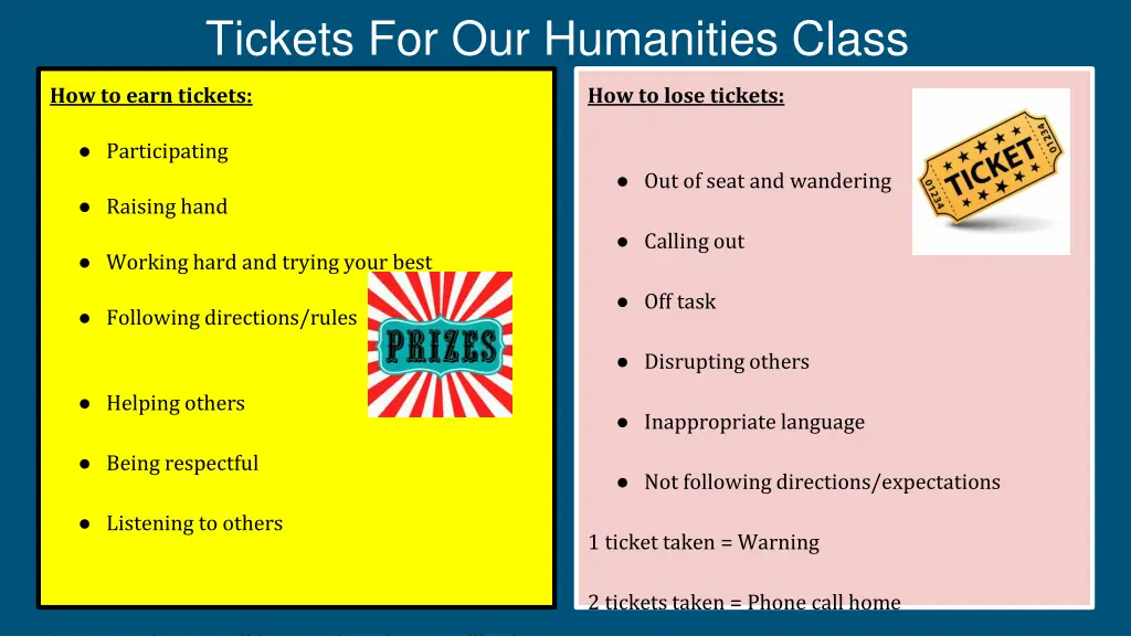 tickets for our humanities class