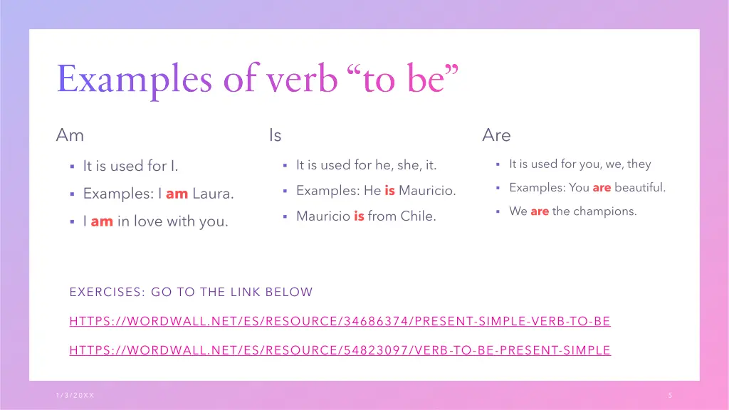 examples of verb to be