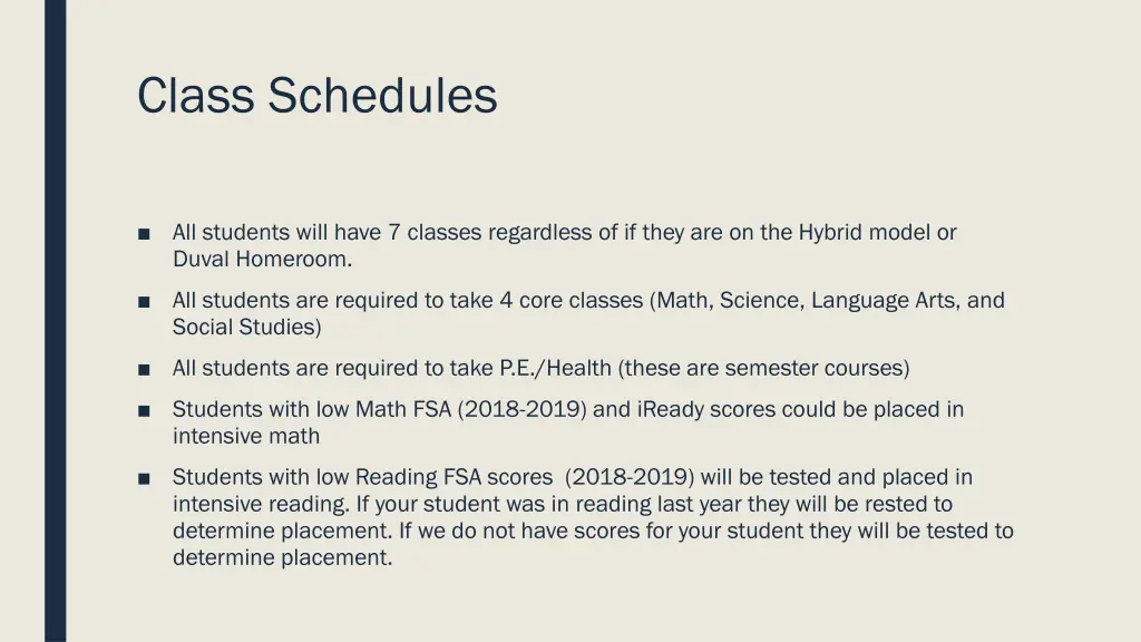 class schedules