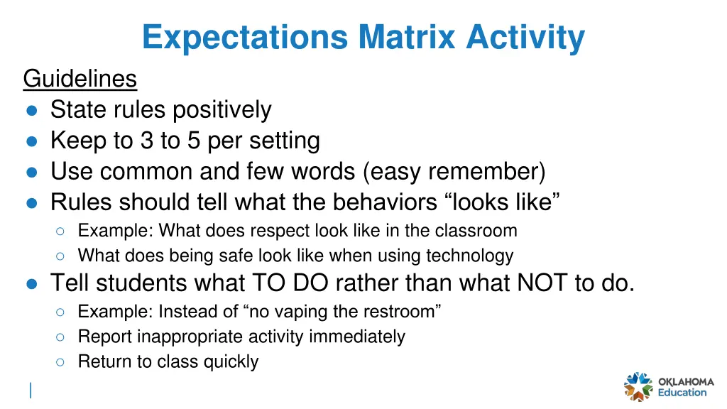 expectations matrix activity