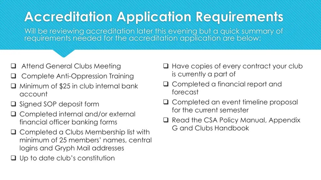 accreditation application requirements will