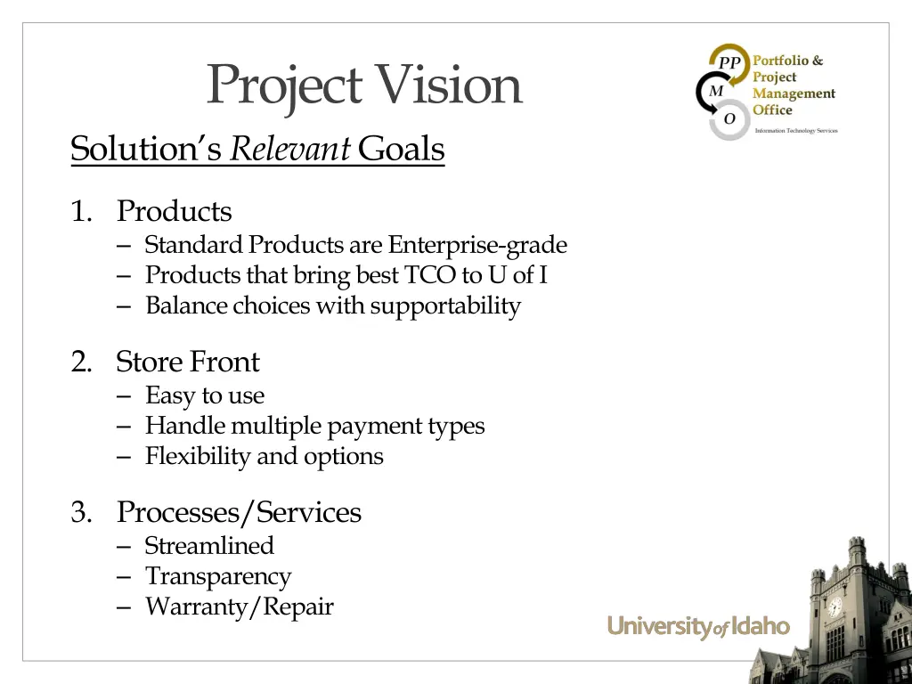 project vision solution s relevant goals