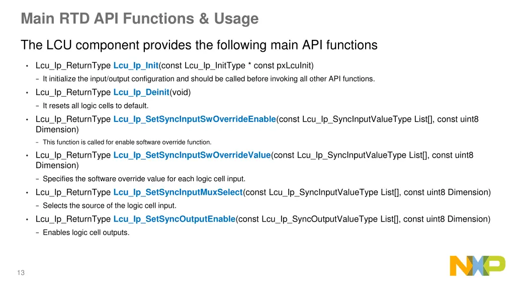 main rtd api functions usage