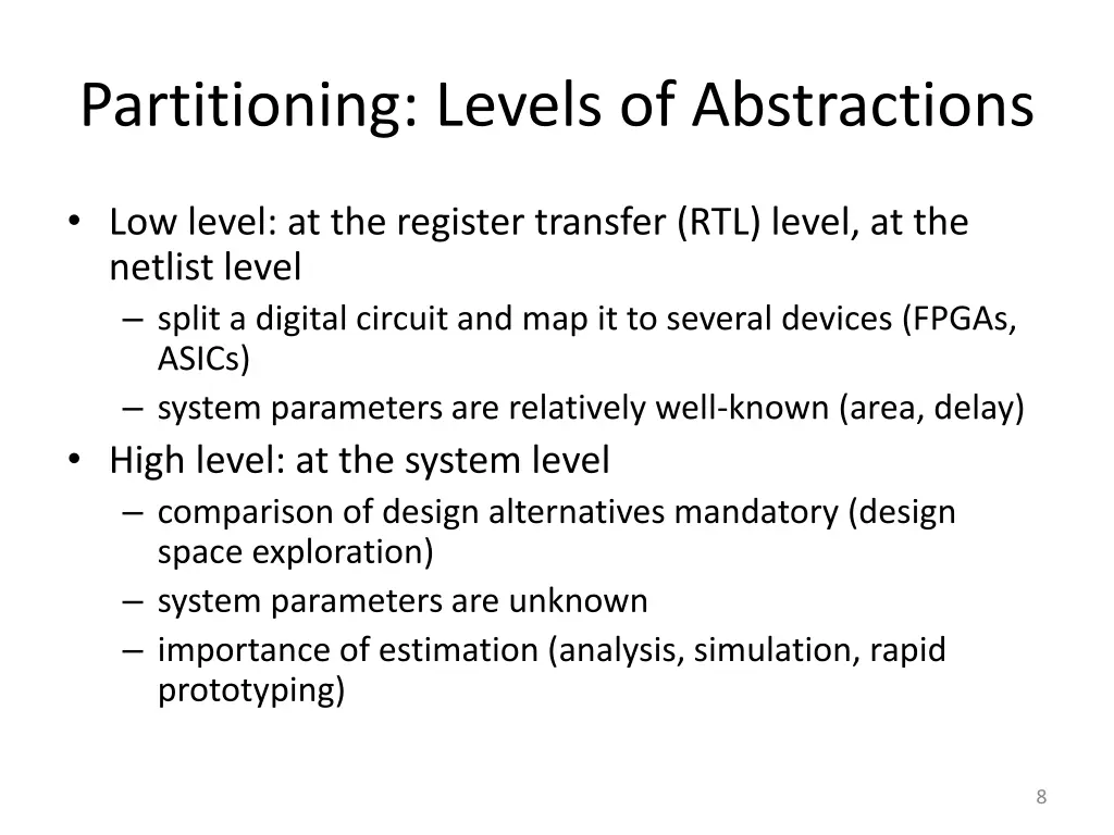 partitioning levels of abstractions