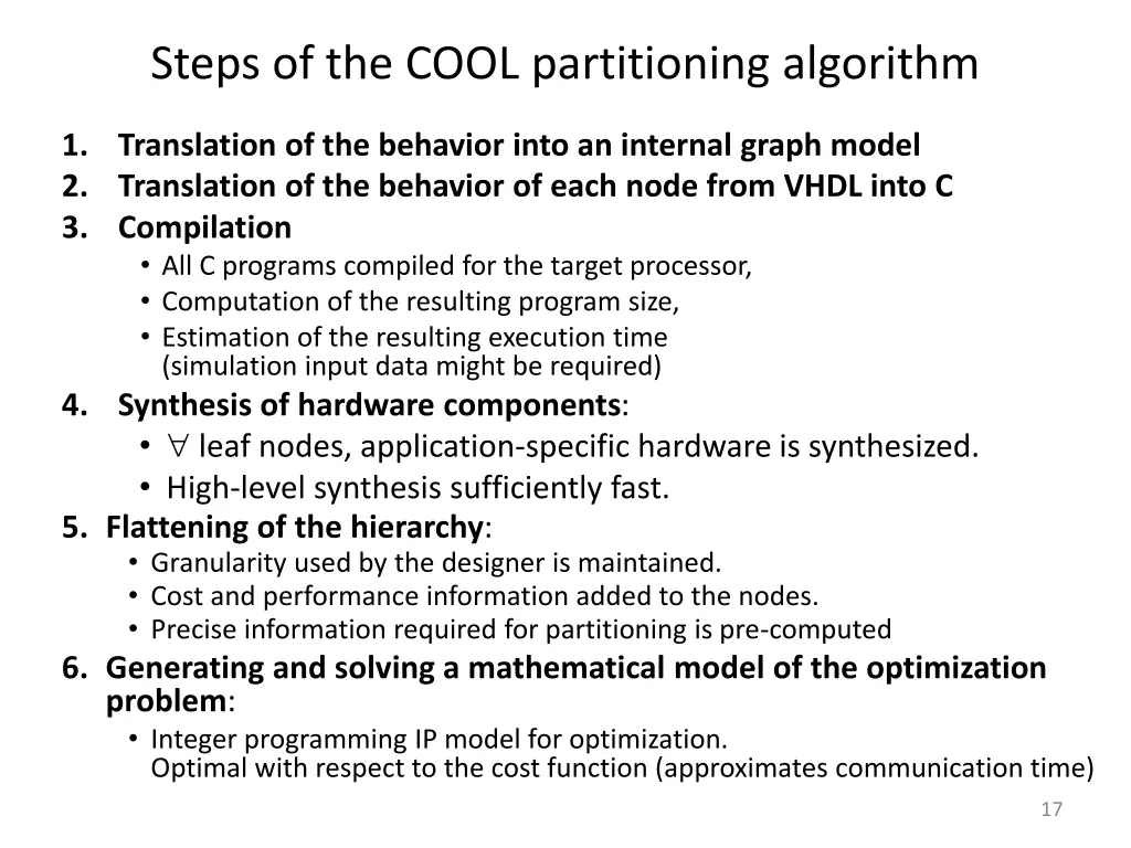 steps of the cool partitioning algorithm