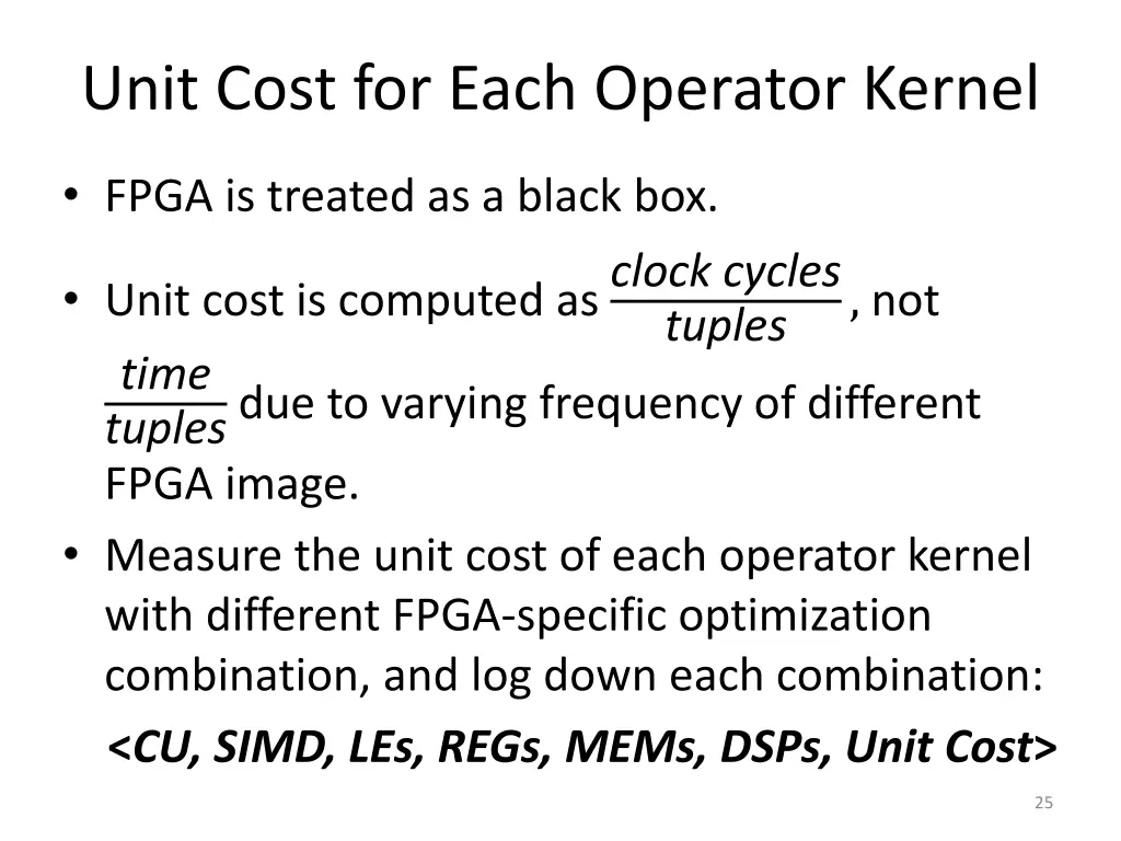 unit cost for each operator kernel