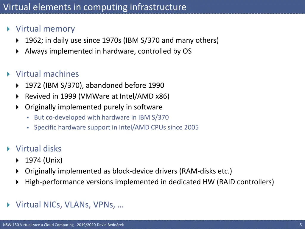 virtual elements in computing infrastructure