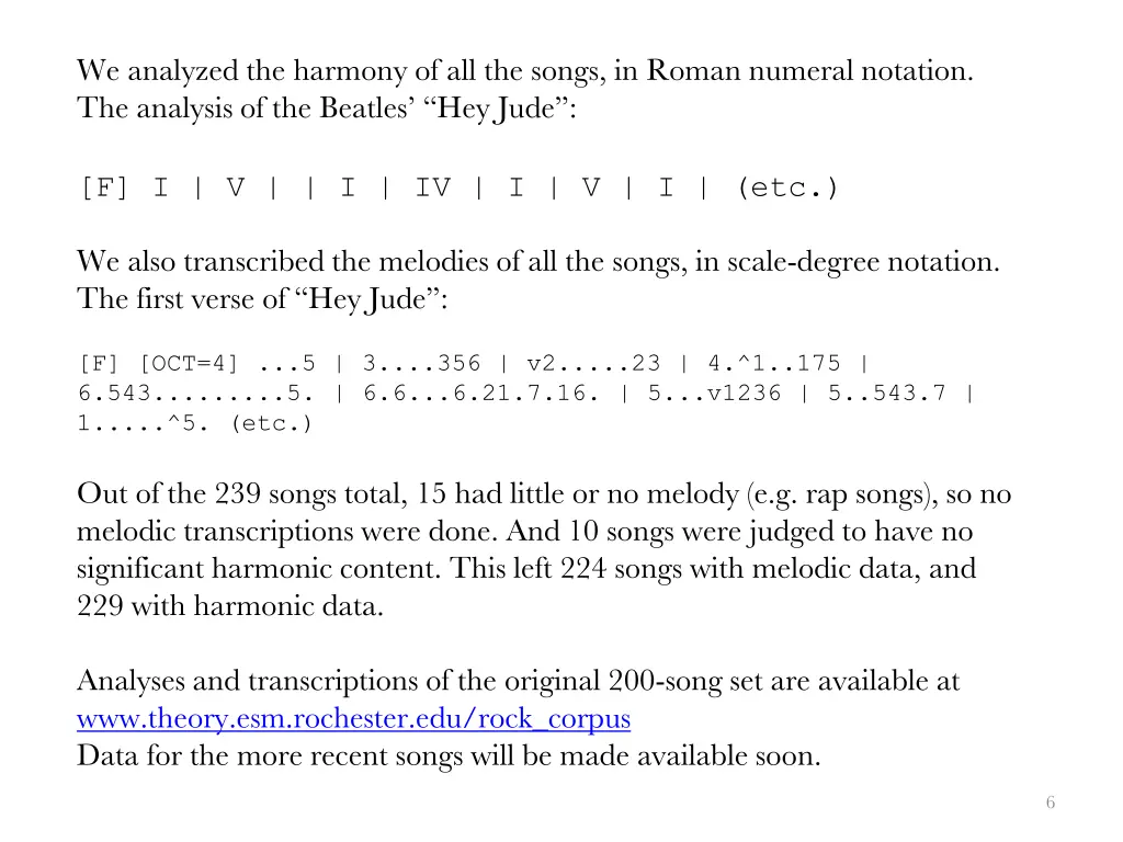 we analyzed the harmony of all the songs in roman