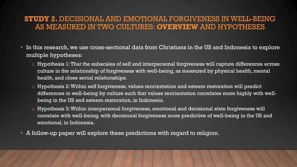 study 2 decisional and emotional forgiveness