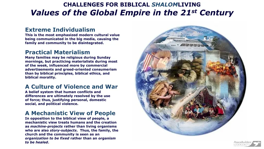 challenges for biblical shalom living values 1