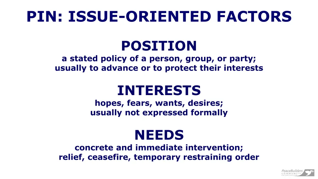 pin issue oriented factors