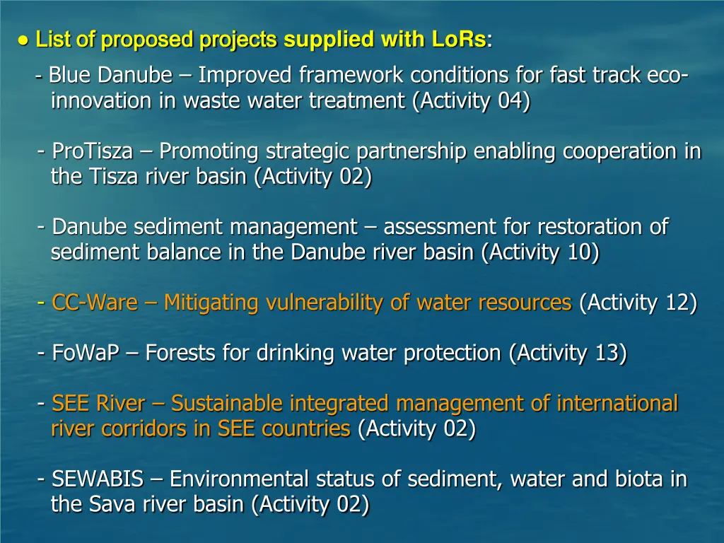 list of proposed projects list of proposed