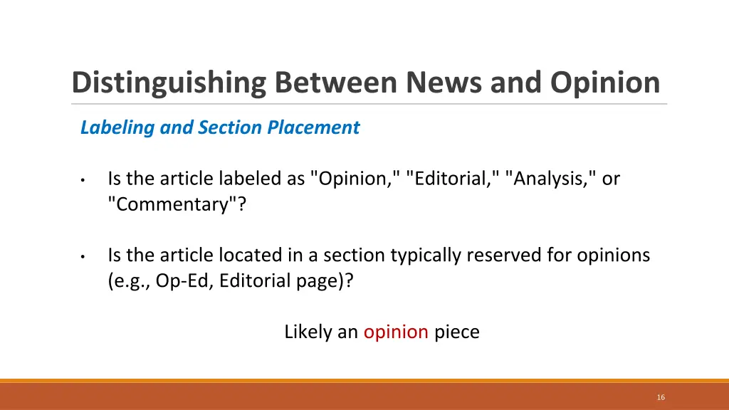 distinguishing between news and opinion 1