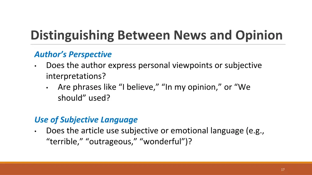 distinguishing between news and opinion 2