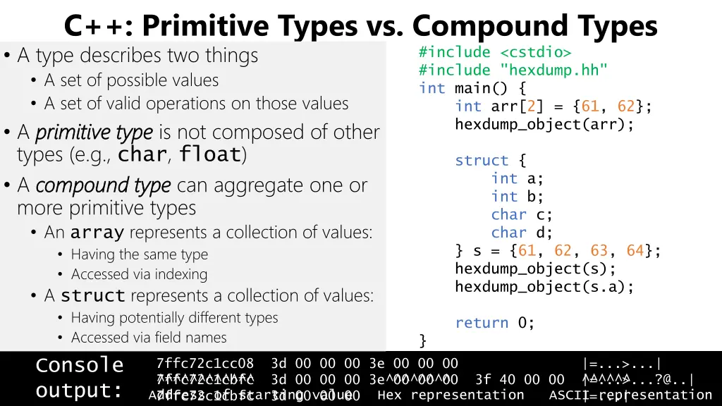 c primitive types vs compound types a type