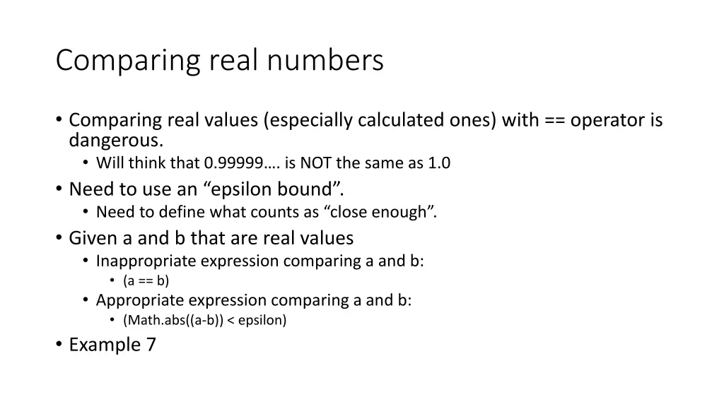 comparing real numbers