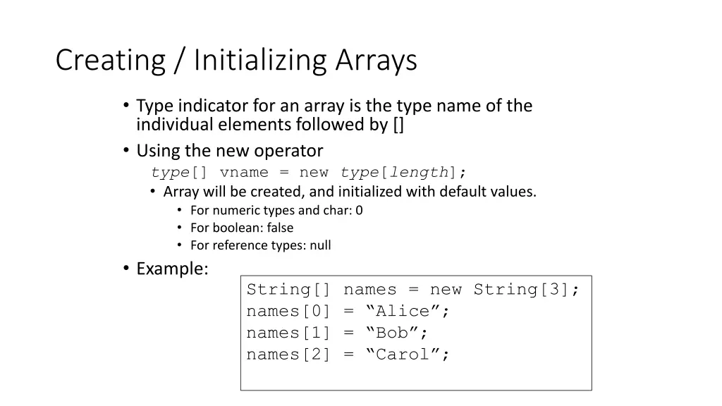 creating initializing arrays