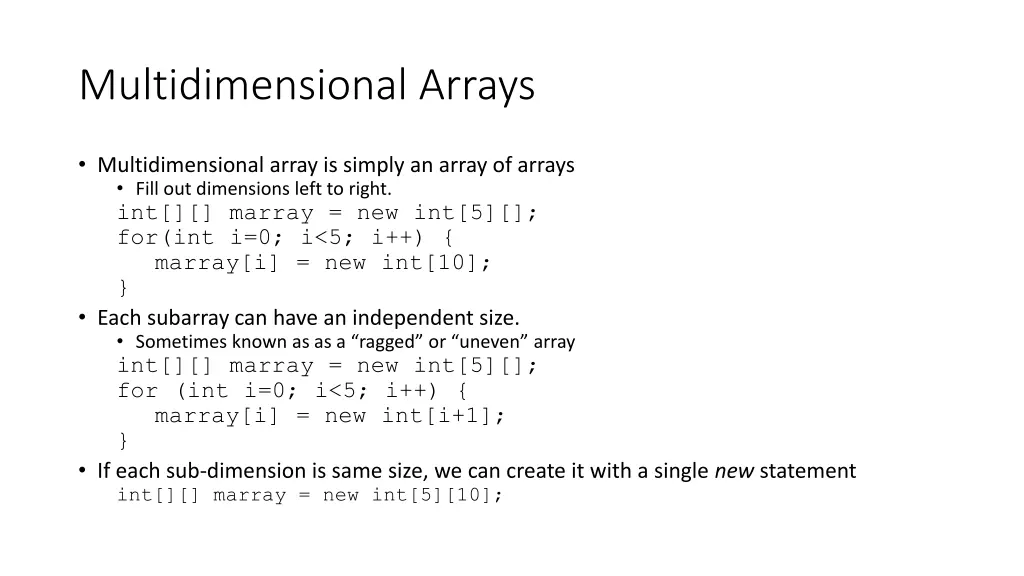 multidimensional arrays