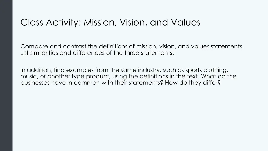 class activity mission vision and values