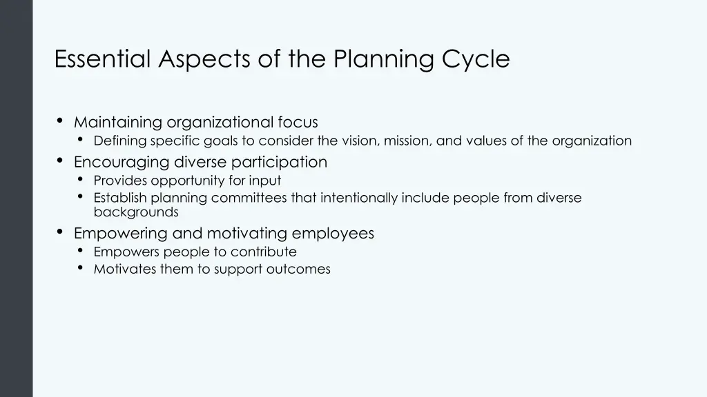 essential aspects of the planning cycle