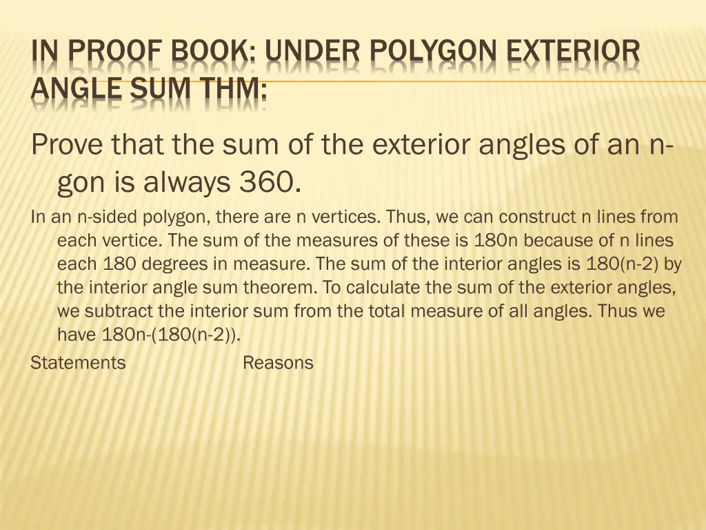 in proof book under polygon exterior angle sum thm