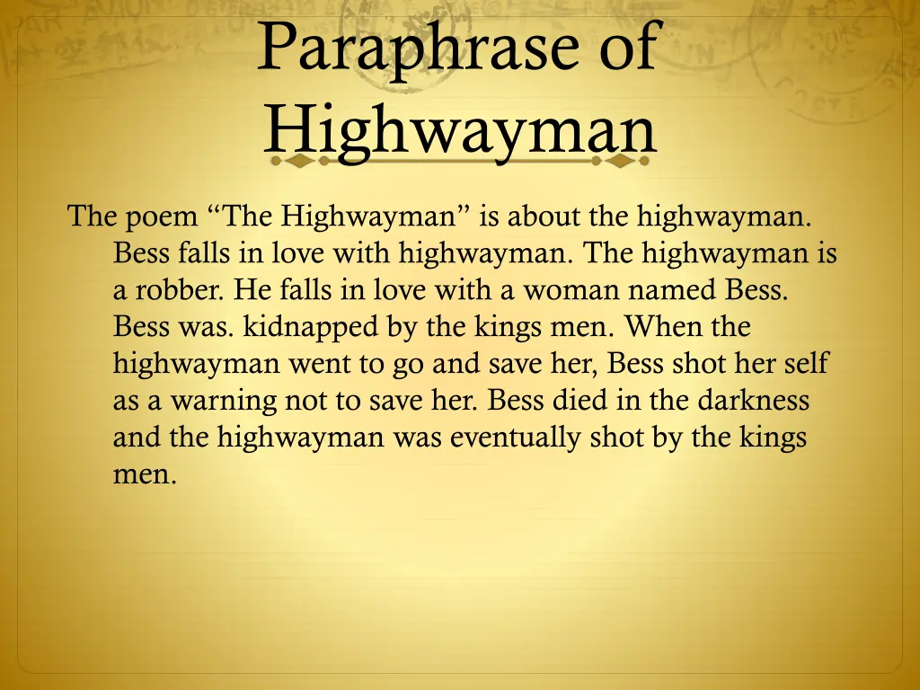 paraphrase of highwayman