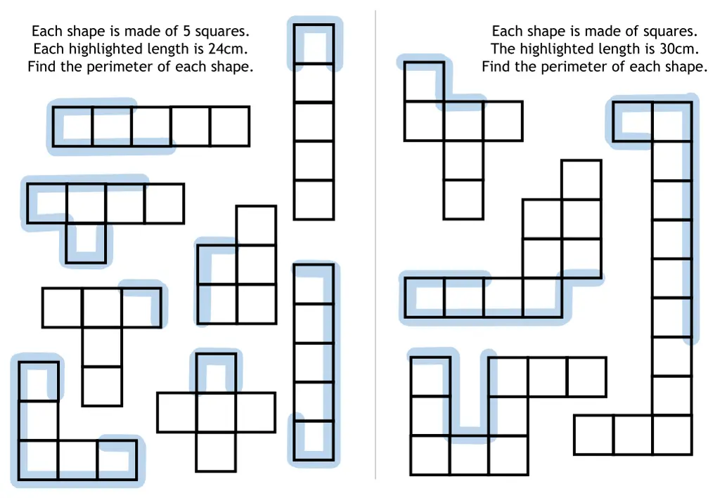 each shape is made of 5 squares each highlighted