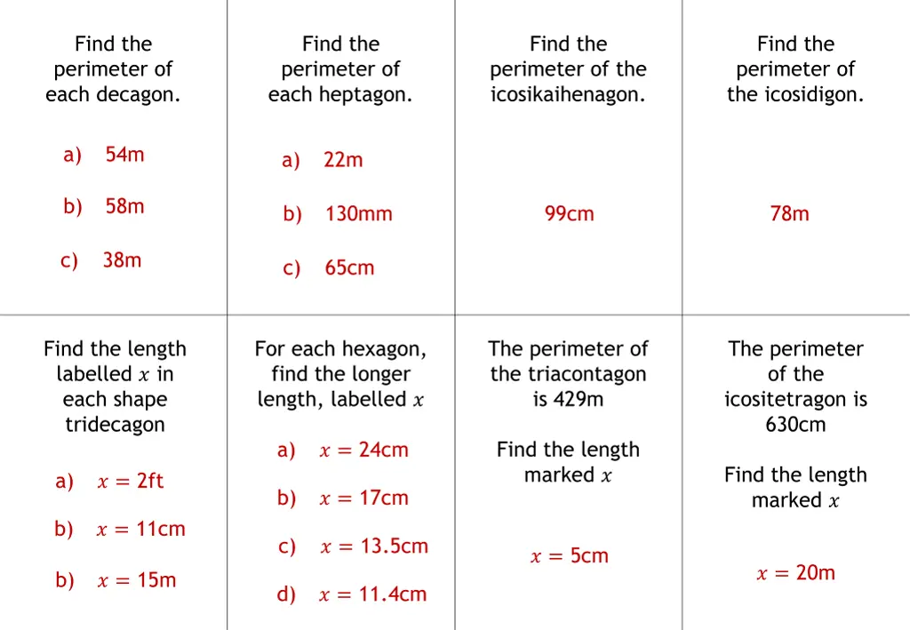 find the perimeter of each decagon