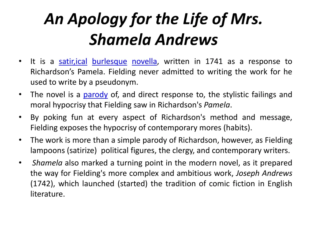 an apology for the life of mrs shamela andrews