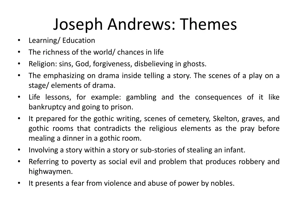 joseph andrews themes learning education