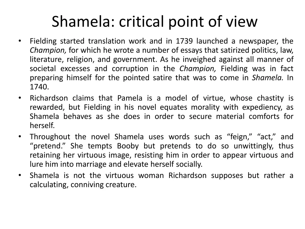 shamela critical point of view