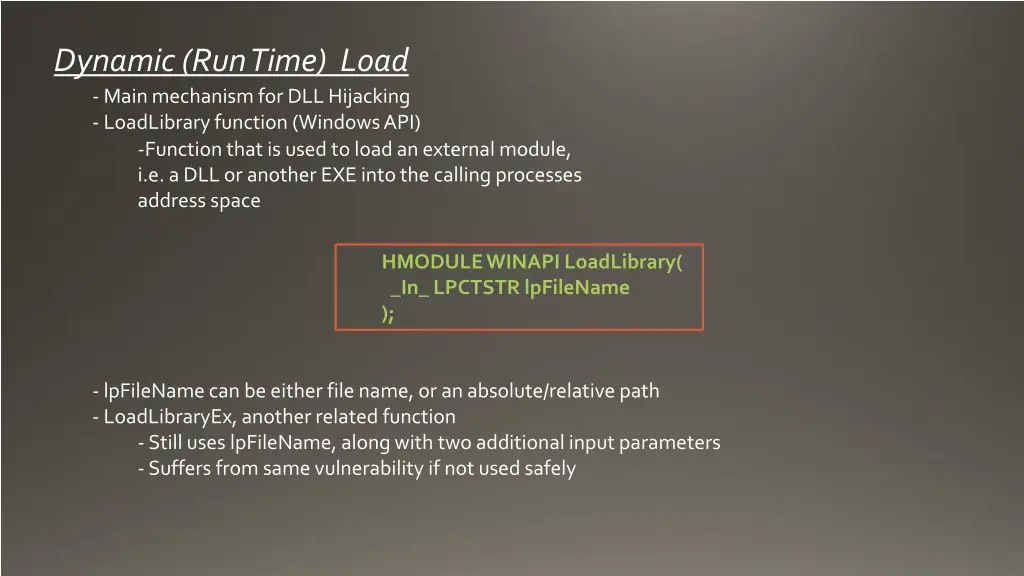 dynamic run time load main mechanism