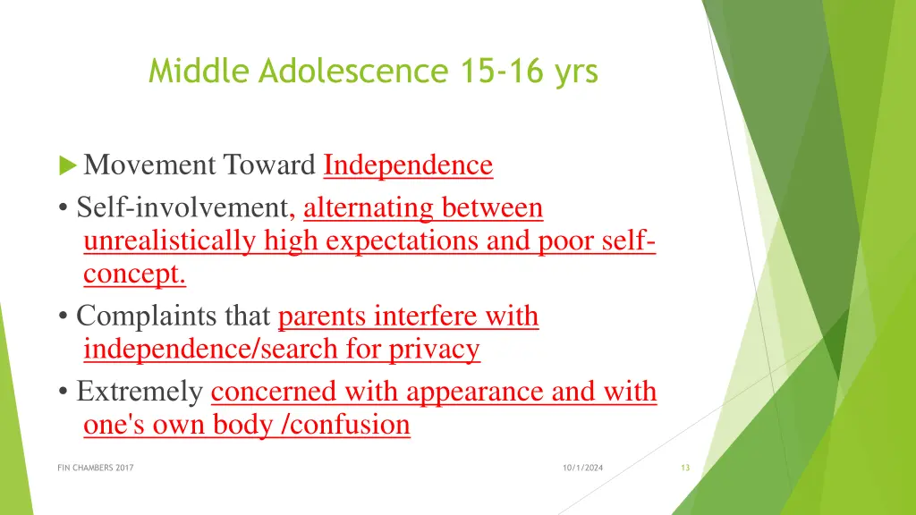 middle adolescence 15 16 yrs