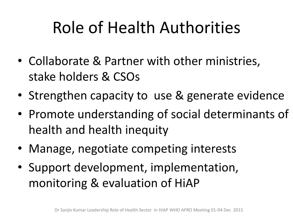 role of health authorities