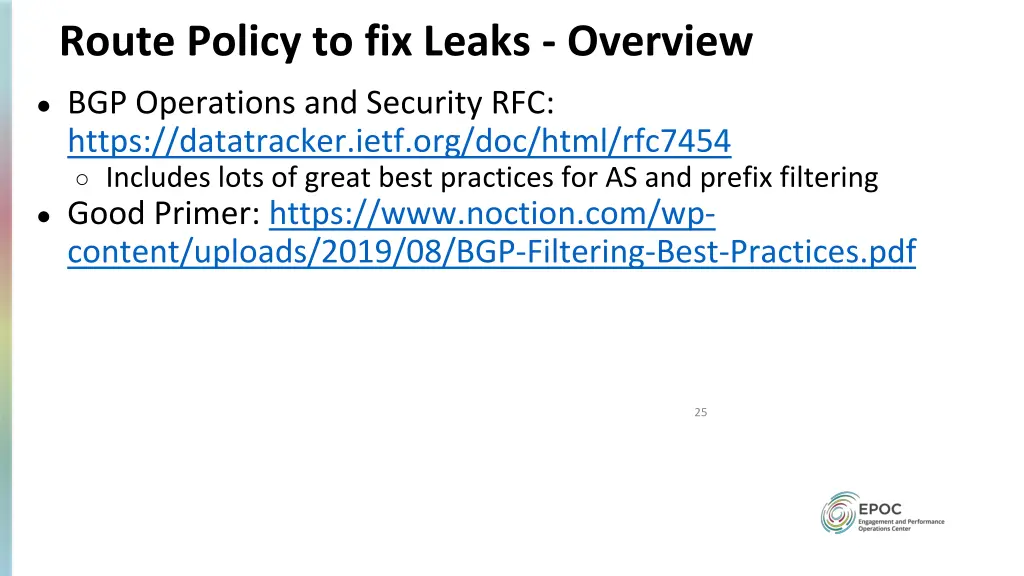 route policy to fix leaks overview