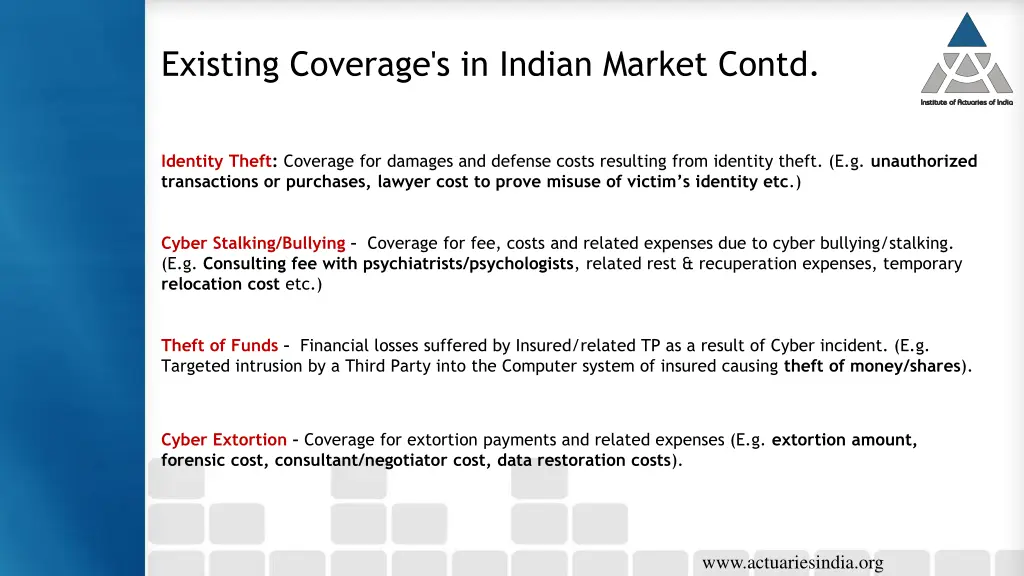 existing coverage s in indian market contd