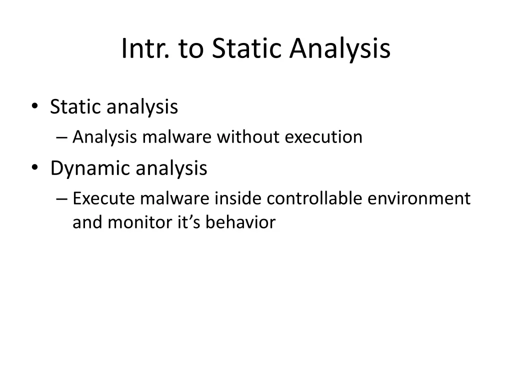 intr to static analysis