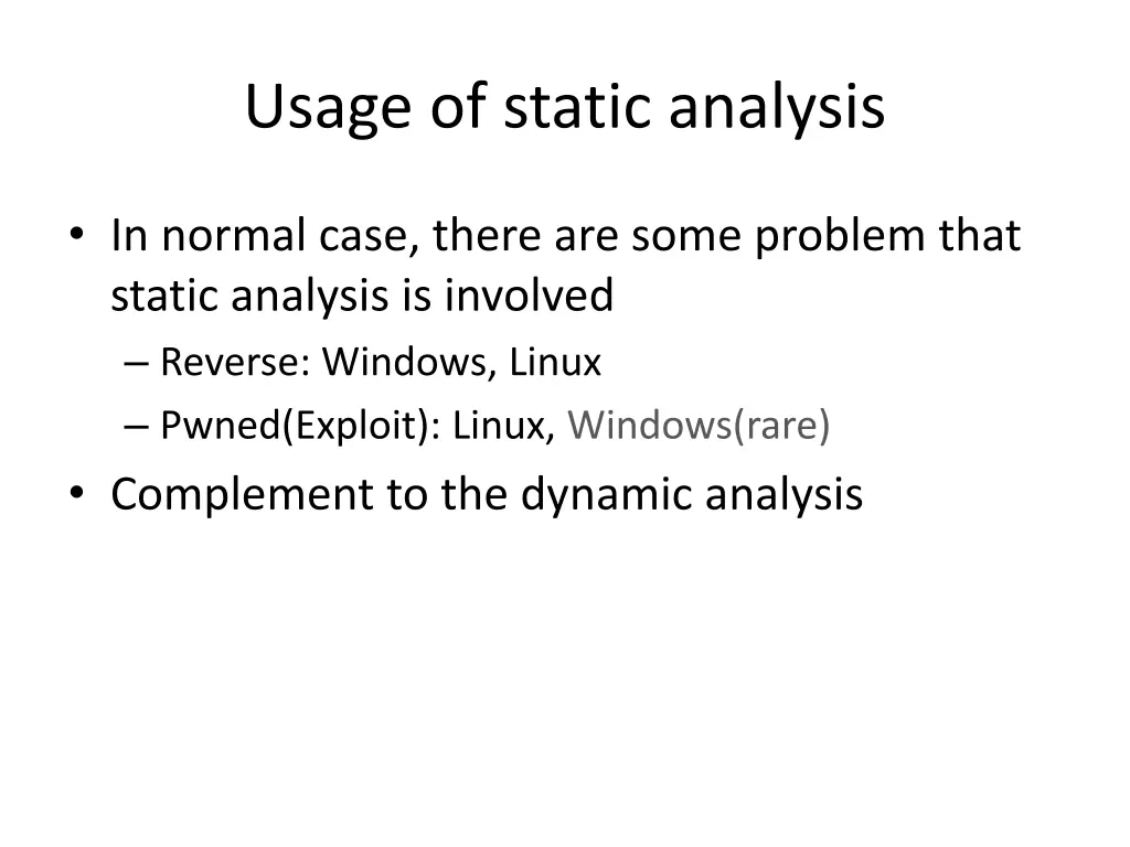 usage of static analysis