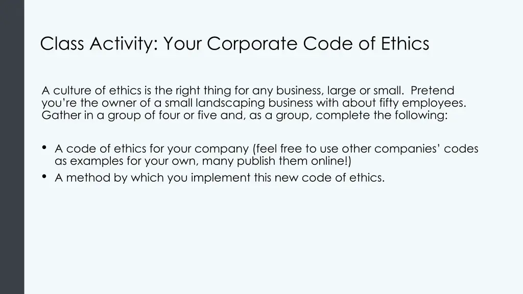 class activity your corporate code of ethics