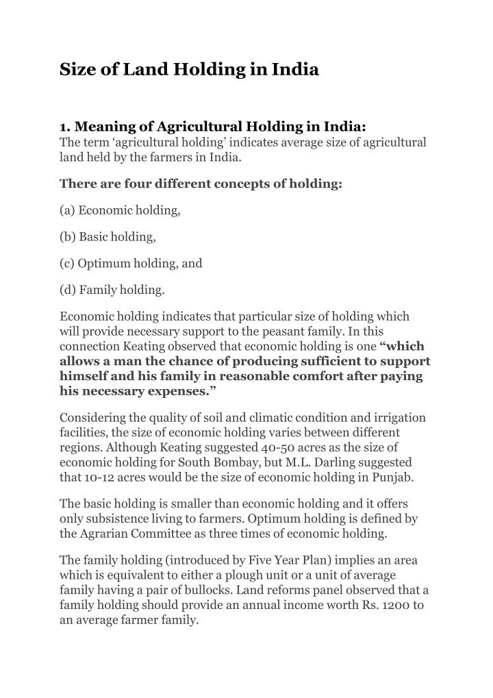 size of land holding in india