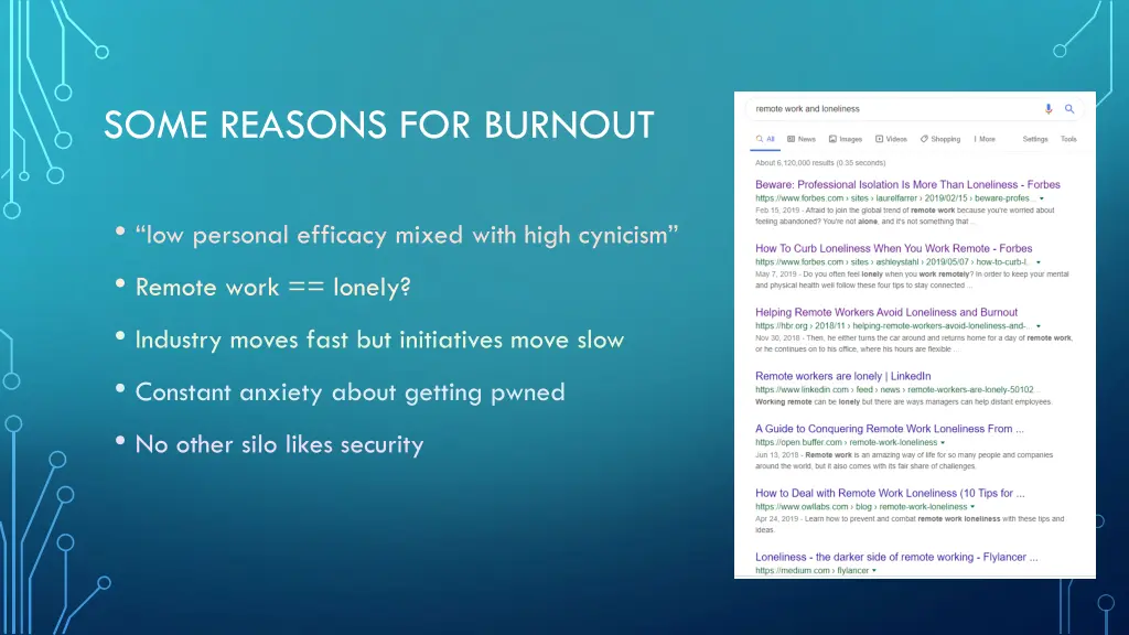 some reasons for burnout