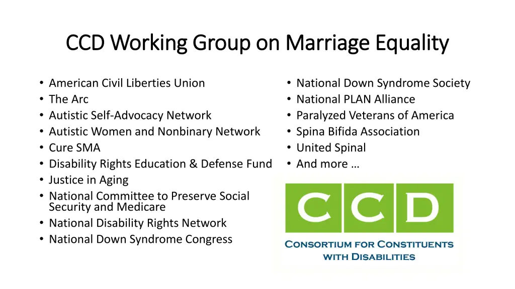 ccd working group on marriage equality