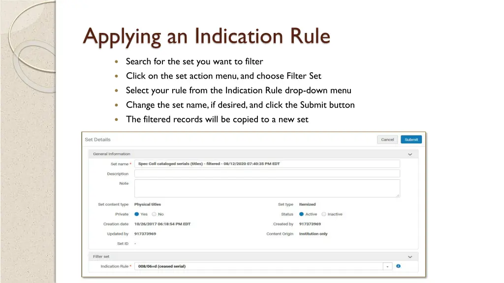 applying an indication rule