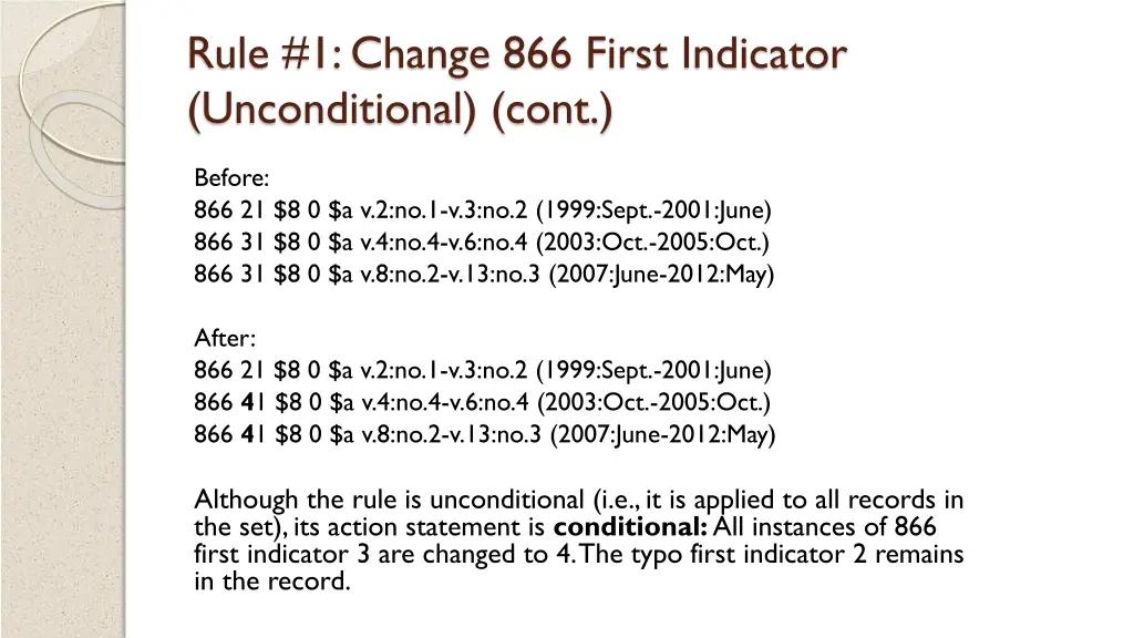 rule 1 change 866 first indicator unconditional 1