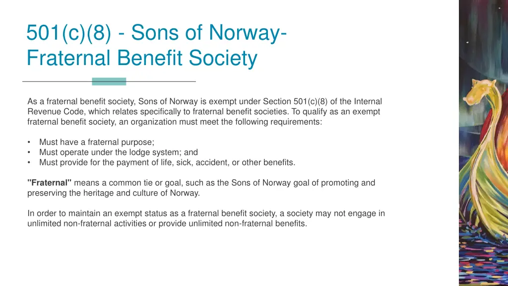 501 c 8 sons of norway fraternal benefit society