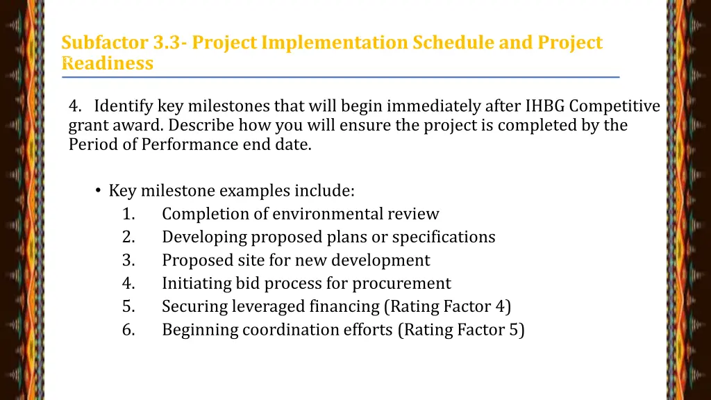 subfactor 3 3 project implementation schedule 1